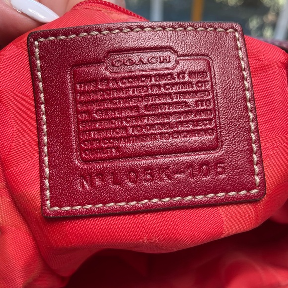 Coach Y2K Legacy Buckle Straw Shoulder Bag with Red Patent Leather Trim - Picture 6 of 17